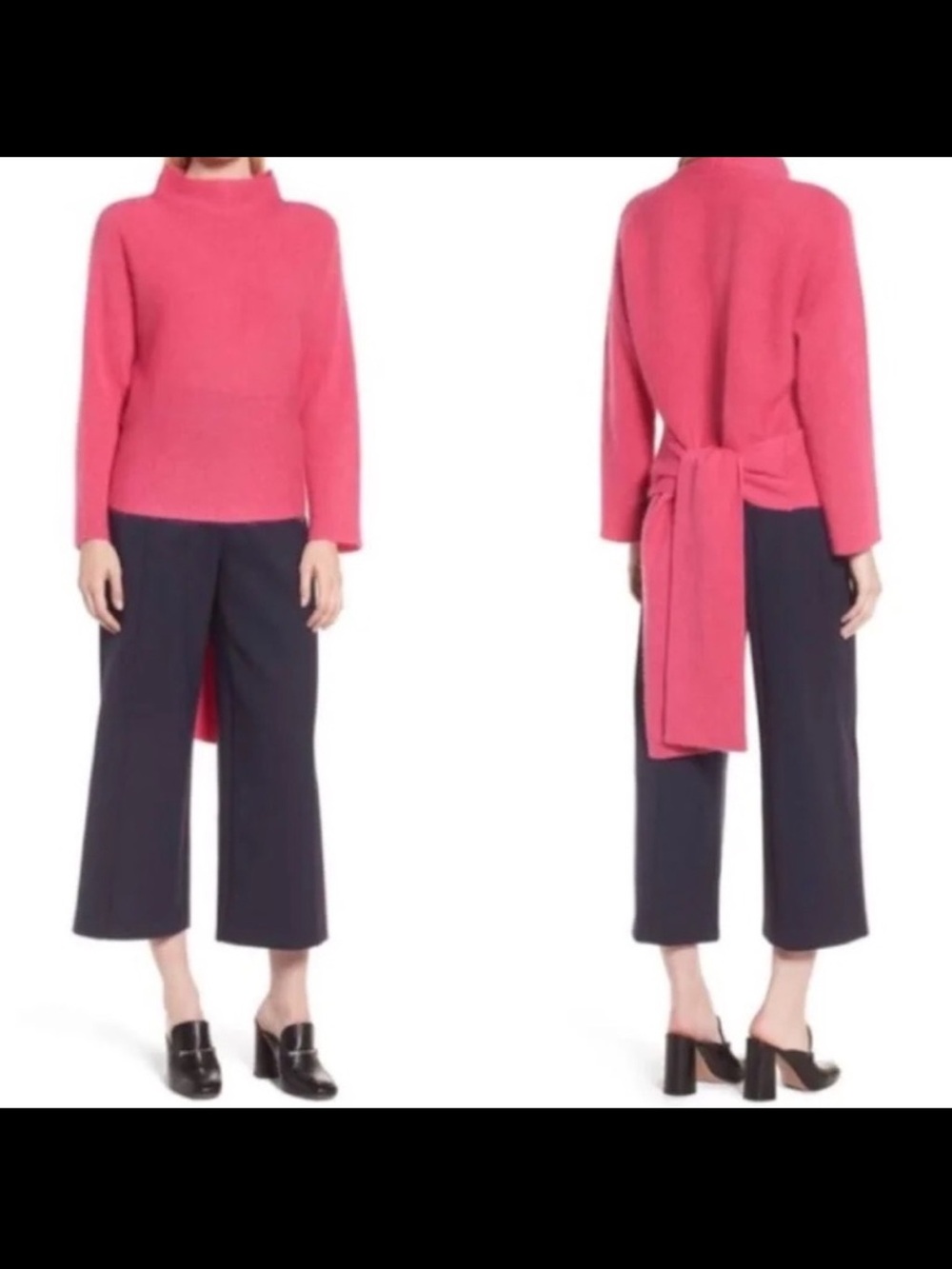 Lewit Mohair Blend Mock Neck Tie Back Sweater